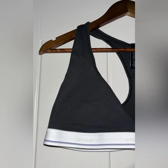 Skims Cotton Rib Slit Racerback Bralette Women XL NWT Sport Stretch‎ Comfy Black - Picture 3 of 7